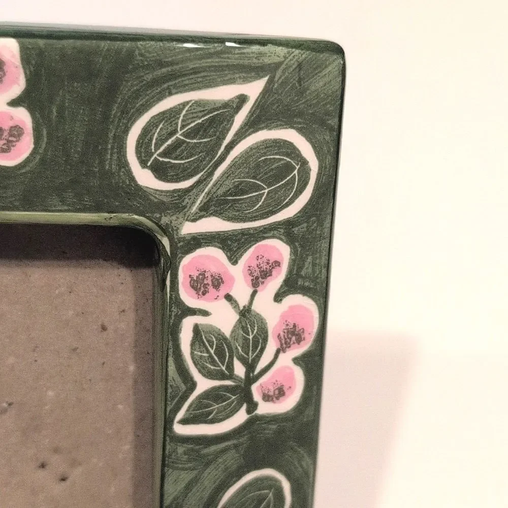 Melannco Ceramic Floral Green and Pink Picture Frame Vintage Made in Taiwan